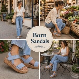 Born Sloan‎ Light Blue Suede Cork Platform Wedge Sandals 10 BR0071260 CQI24